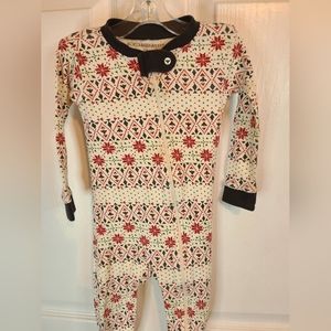(1636) Burts Bee Baby Footies Onesie, Size: 12 Months Color: Cream holiday print